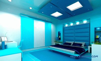 Modra barva v notranjosti spalnice - 50 primerov in pravila oblikovanja