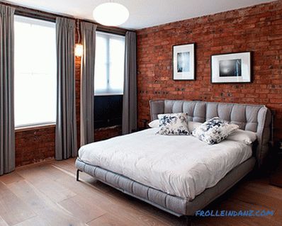 Brick v notranjosti spalnice - 60 primerov dekor